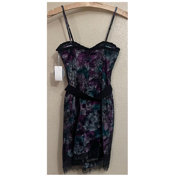 PEARL MARCHESA Dress Floral Black Lace Overlay Corset Mini Slip 0 - Picture 10 of 10